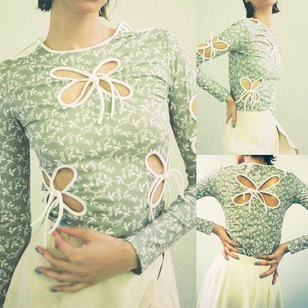 women's t-shirt vintage butterfly hollow out bandage long sleeve t-shirts streetwear print o-neck fashion outfits, White
women's t-shirt vintage butterfly hollow out bandage long sleeve t-shirts streetwear print o-neck fashion outfits, White