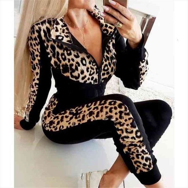 women autumn clothes leopard splicing long sleeve skinny suit sets leisure bodycon outfits zipper up v neck daily, White
women autumn clothes leopard splicing long sleeve skinny suit sets leisure bodycon outfits zipper up v neck daily, White