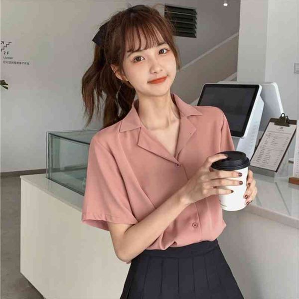 turndown collar short sleeve women shirt chiffon office ol overalls casual button loose summer simple, White
turndown collar short sleeve women shirt chiffon office ol overalls casual button loose summer simple, White