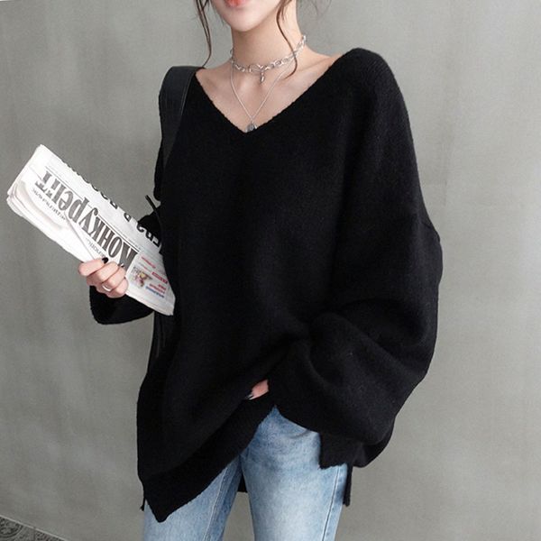 2021 new autumn chic winter big v-neck sweater long sleeve women's solid black casual knitting t8fr, White;black
2021 new autumn chic winter big v-neck sweater long sleeve women's solid black casual knitting t8fr, White;black