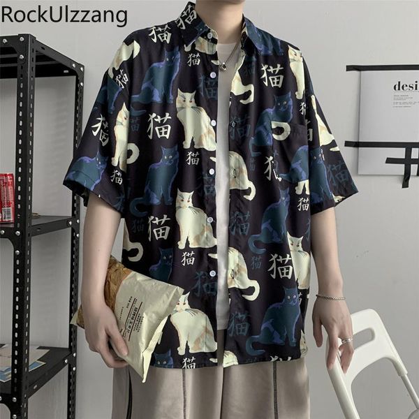 men's casual shirts japanese summer short sleeve cat graphic print button up shirt men turndown neck loose blouse tee harajuku fashion, White;black
men's casual shirts japanese summer short sleeve cat graphic print button up shirt men turndown neck loose blouse tee harajuku fashion, White;black