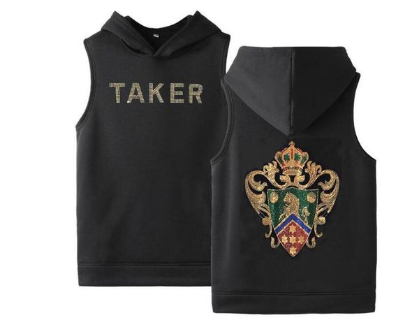 men' tank 2021 hooded jacket men casual hoodies coat rhinestone sweatshirts sleeveless vest, White;black 
men' tank 2021 hooded jacket men casual hoodies coat rhinestone sweatshirts sleeveless vest, White;black