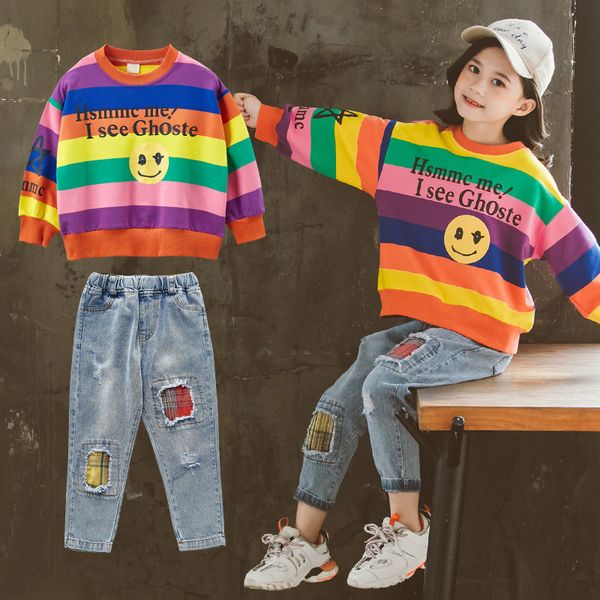 2021 new teenage girls up spring clothes striped raiow sweaters sweatpants pants suit kids in 8-12t n6ma, White
2021 new teenage girls up spring clothes striped raiow sweaters sweatpants pants suit kids in 8-12t n6ma, White