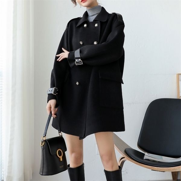 21 autumn winter new double-sided wool women's leather profile versatile straight tube medium and long personalized coat, Black
21 autumn winter new double-sided wool women's leather profile versatile straight tube medium and long personalized coat, Black