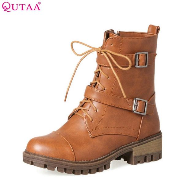 boots qutaa 2021 women ankle pu leather fashion lace up and buckle design ladies all match motorcyclr size 34-43, Black
boots qutaa 2021 women ankle pu leather fashion lace up and buckle design ladies all match motorcyclr size 34-43, Black
