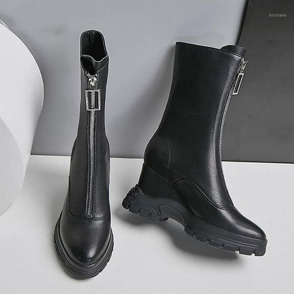 boots wedges thick bottom shoes women's mid-calf genuine leather handsome zipper keep warm botas mujer1, Black
boots wedges thick bottom shoes women's mid-calf genuine leather handsome zipper keep warm botas mujer1, Black