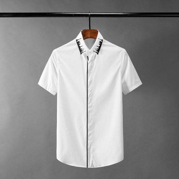 men's casual shirts classic summer mens embroidered collar short sleeve dress fashion slim fit white male, White;black
men's casual shirts classic summer mens embroidered collar short sleeve dress fashion slim fit white male, White;black