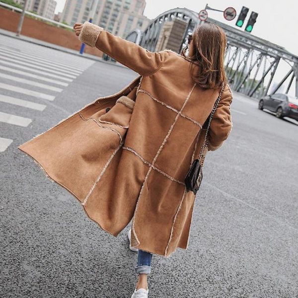 women's leather & faux 2021 loose long lamb wool patchwork overcoats double breasted shearling coats winter warm women suede, Black
women's leather & faux 2021 loose long lamb wool patchwork overcoats double breasted shearling coats winter warm women suede, Black