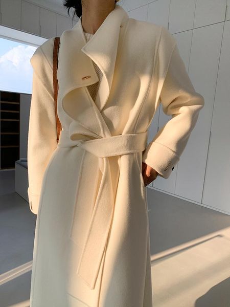 women's wool & blends high end design feeling walking single metal buckle stand collar double-sided woolen coat, Black
women's wool & blends high end design feeling walking single metal buckle stand collar double-sided woolen coat, Black