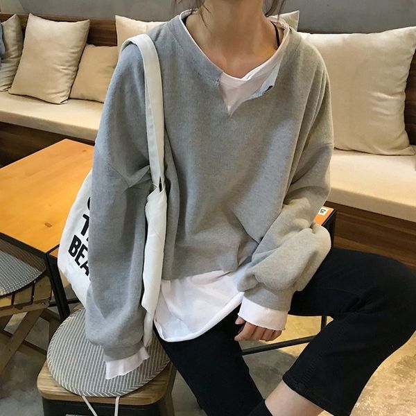 2021 new women's polyester long sleeve office korean clothing, imitation two-piece set, loose, with everything, fashion autumn and win, Black
2021 new women's polyester long sleeve office korean clothing, imitation two-piece set, loose, with everything, fashion autumn and win, Black