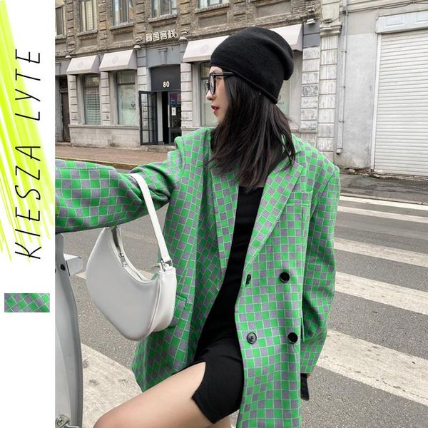 women's suits & blazers suit jacket 2021 autumn winter korean style loose checkerboard green grey check casual blazer coats outwear, White;black
women's suits & blazers suit jacket 2021 autumn winter korean style loose checkerboard green grey check casual blazer coats outwear, White;black