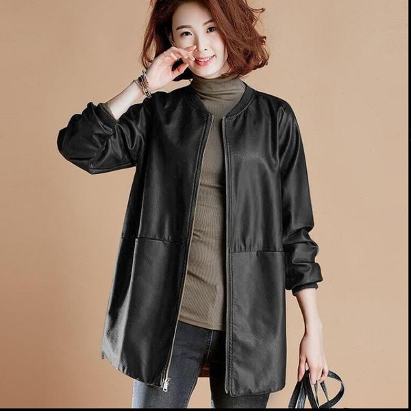 women pu leather zipper jacket long sleeve casual round neck motorcycle coat 2021 winter spring new fashion outwear clothes, Black
women pu leather zipper jacket long sleeve casual round neck motorcycle coat 2021 winter spring new fashion outwear clothes, Black