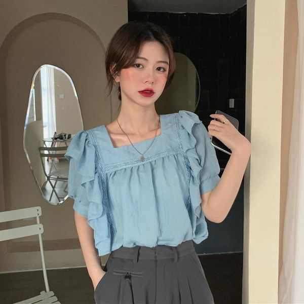 women's t-shirt summer square collar short sleeve ruffles t shirts women clothing kroean solid loose ladies fashion brand causal tees, White
women's t-shirt summer square collar short sleeve ruffles t shirts women clothing kroean solid loose ladies fashion brand causal tees, White