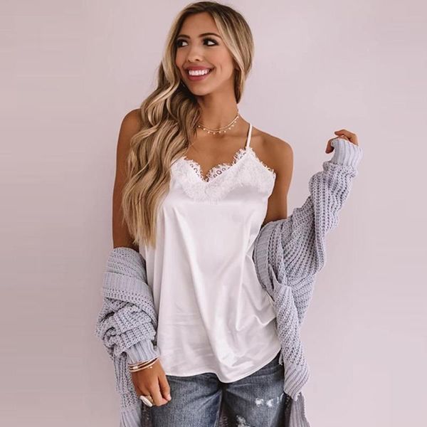 women's tanks & camis summer satin tank women silk lace v-neck camisole fashion spaghetti strap cropped vest debardeur femme free, White
women's tanks & camis summer satin tank women silk lace v-neck camisole fashion spaghetti strap cropped vest debardeur femme free, White