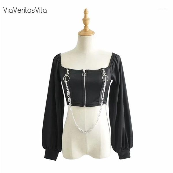 women dark streetwear death metal chain blouse splicing punk hiphop gothic sexycrop shirt puff sleeves short for girls women's blou, White
women dark streetwear death metal chain blouse splicing punk hiphop gothic sexycrop shirt puff sleeves short for girls women's blou, White