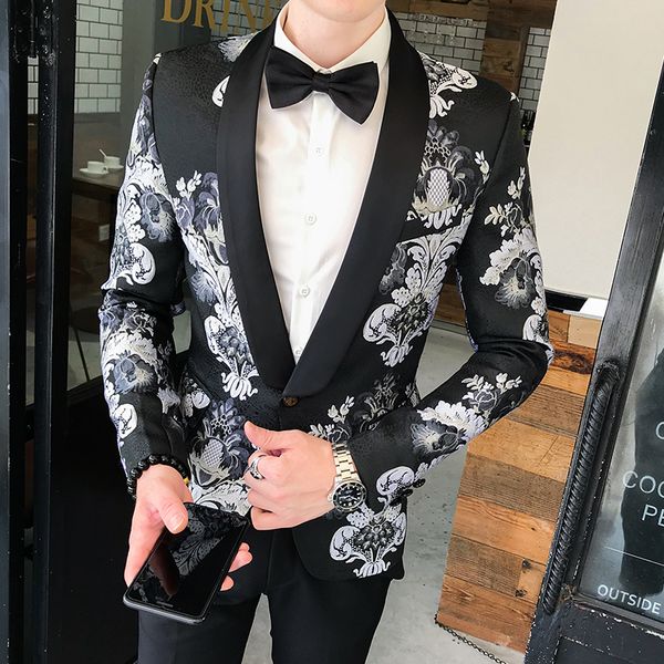 autumn flower print blazer fine men suit jacket ob7x, White;black 
autumn flower print blazer fine men suit jacket ob7x, White;black