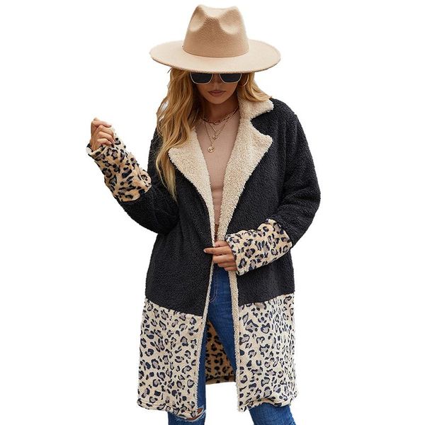 women's jackets 2021 autumn and winter solid color stitching leopard print lapel long ladies jacket fashion casual knitting coats, Black;brown
women's jackets 2021 autumn and winter solid color stitching leopard print lapel long ladies jacket fashion casual knitting coats, Black;brown