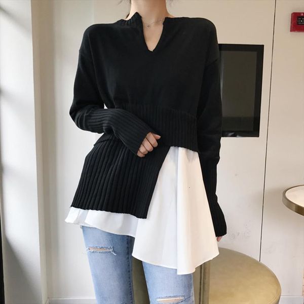 black white patchwork knitted women sweaters designer fake two piece jumpers long sleeve korean elegant pullover office lady x560, White;black
black white patchwork knitted women sweaters designer fake two piece jumpers long sleeve korean elegant pullover office lady x560, White;black