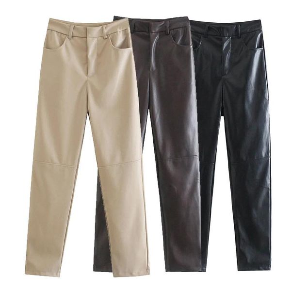 women's pants & capris adherebling za women 2022 casual trousers female autumn office pockets beige long faux pu leather straight, Black;white
women's pants & capris adherebling za women 2022 casual trousers female autumn office pockets beige long faux pu leather straight, Black;white