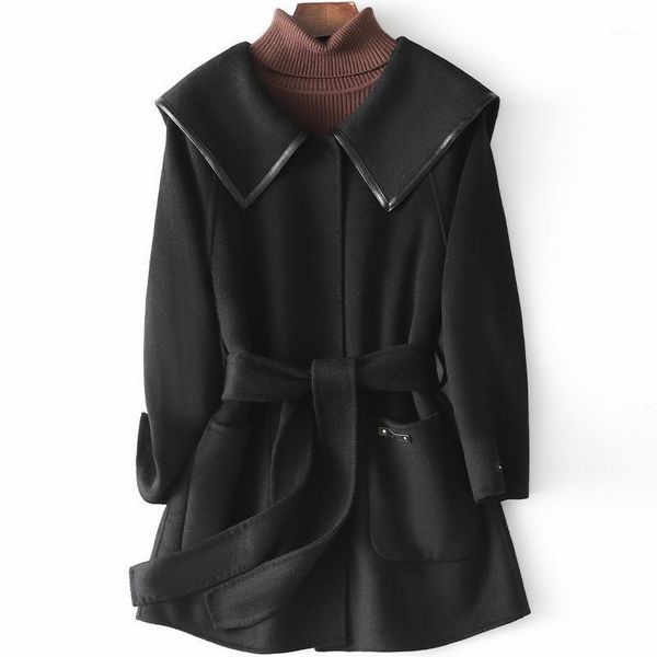 women's wool & blends 100% double faced tweed black belt coatwomen's woolen jacket in spring cashmere street solid wear
women's wool & blends 100% double faced tweed black belt coatwomen's woolen jacket in spring cashmere street solid wear