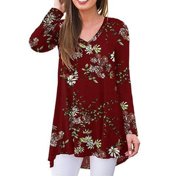 women's t-shirt v neck floral print long sleeve t shirt women casual loose plus size streetwear mid length ladies temperament tees, White
women's t-shirt v neck floral print long sleeve t shirt women casual loose plus size streetwear mid length ladies temperament tees, White