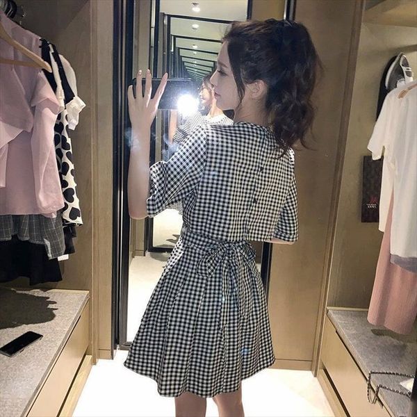 summer missy girls clothing womens dresses lace up plaid slim short sleeves hollow ruched high waist a line mini party, Black;gray
summer missy girls clothing womens dresses lace up plaid slim short sleeves hollow ruched high waist a line mini party, Black;gray