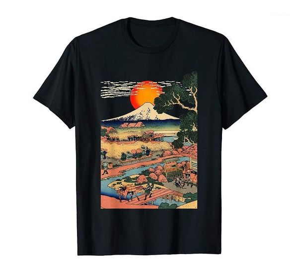 men's t-shirts t-shirt edo japan scenery sunset at mount fuji ukiyo1, White;black
