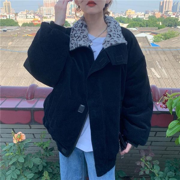women's down & parkas 2021 winter stitching leopard print coat retro corduroy warm loose casual jacket elegant top, Black
women's down & parkas 2021 winter stitching leopard print coat retro corduroy warm loose casual jacket elegant top, Black