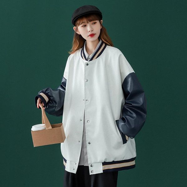 women's leather & faux jacket 2021 spring and autumn thin section salt-line lazy hiphop high street european american baseball, Black
women's leather & faux jacket 2021 spring and autumn thin section salt-line lazy hiphop high street european american baseball, Black