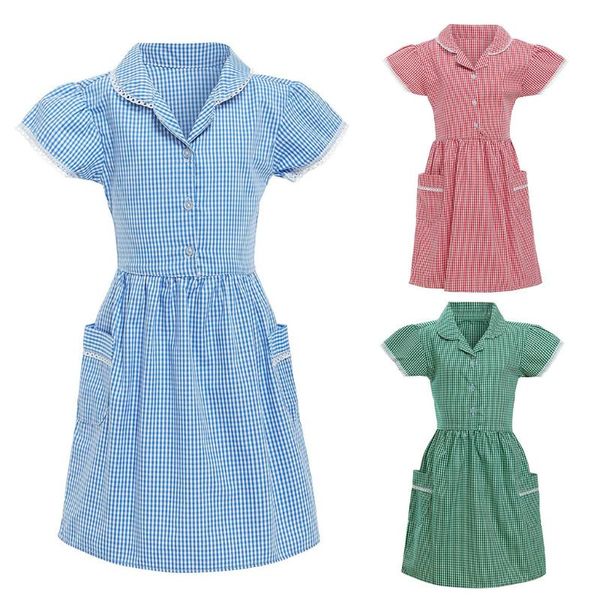 

girl's dresses arloneet girls dress summer gingham girl princess turndown lace plaid check pocket school outfits casual #, Red;yellow