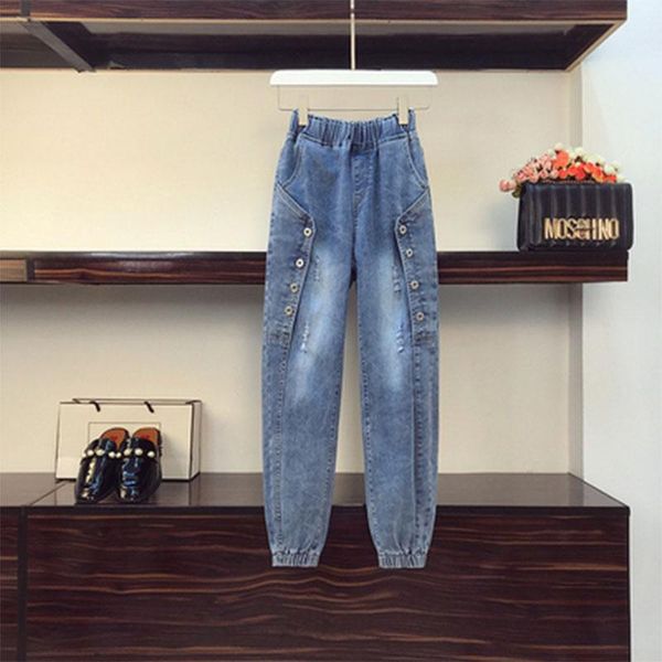 women's jeans autumn fashion women elastic waist loose vintage blue ripped button design cotton denim harem pants plus size
women's jeans autumn fashion women elastic waist loose vintage blue ripped button design cotton denim harem pants plus size