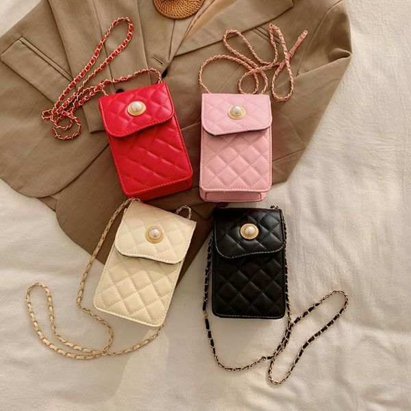 

cross body mini lattice pattern phone shoulder purse female solid color pearl clasp crossbody bag women pu leather messenger money handbags