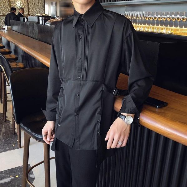 men's casual shirts hip hop patchwork long dress for men 2021 style pure color sleeved button up male fashion shirt chemise homme, White;black
men's casual shirts hip hop patchwork long dress for men 2021 style pure color sleeved button up male fashion shirt chemise homme, White;black