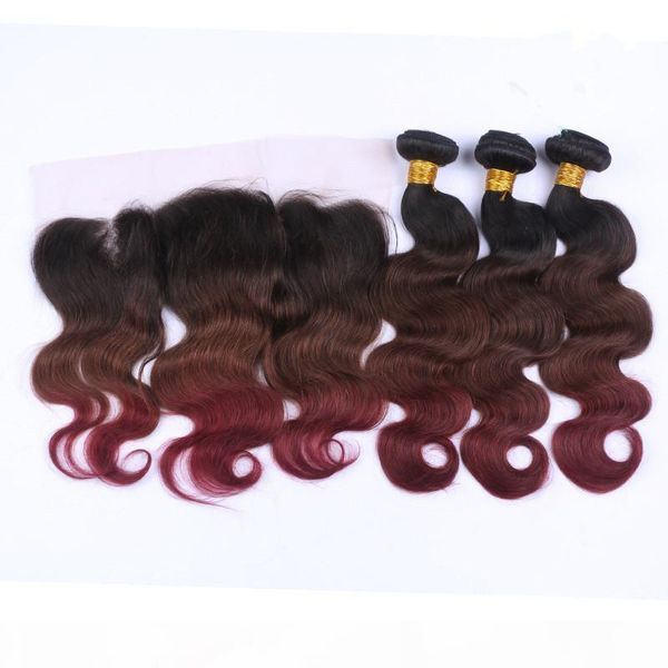body wave #1b 4 99j black brown and burgundy ombre brazilian virgin hair bundles with three tone ombre 13x4 full lace frontal closure
body wave #1b 4 99j black brown and burgundy ombre brazilian virgin hair bundles with three tone ombre 13x4 full lace frontal closure