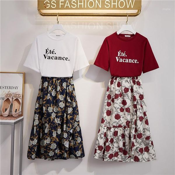 two piece dress 2 set women's suits 2021 summer letter print short sleeve t-shirts floral chiffon swing mid-calf skirt casual, White
two piece dress 2 set women's suits 2021 summer letter print short sleeve t-shirts floral chiffon swing mid-calf skirt casual, White