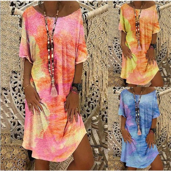 summer round neck short sleeve tie dye print loose dress for women, Black;gray
summer round neck short sleeve tie dye print loose dress for women, Black;gray
