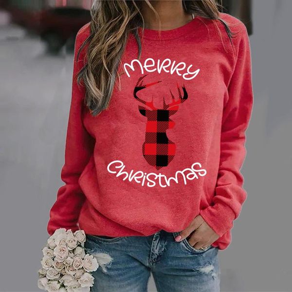 

women's hoodies & sweatshirts women merry christmas print crew neck long-sleeve vintage casual pullover autumn winter woman clothes, Black