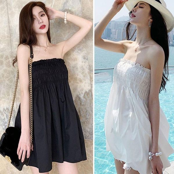 casual dresses summer fashion loose off shoulder strapless ruched solid color bandeau wrap dress, Black;gray
casual dresses summer fashion loose off shoulder strapless ruched solid color bandeau wrap dress, Black;gray