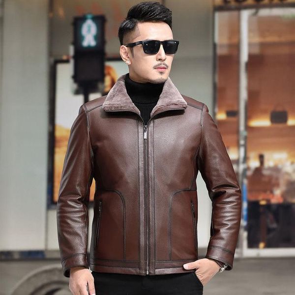 men's leather & faux 2021 haining genuine jacket winter sheepskin fur one-piece 100% pure wool coat, Black
men's leather & faux 2021 haining genuine jacket winter sheepskin fur one-piece 100% pure wool coat, Black