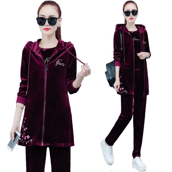 women's two piece pants spring velour tracksuit three set hoodie jacket + t-shirt women clothes leisure 3 velvet outfits, White
women's two piece pants spring velour tracksuit three set hoodie jacket + t-shirt women clothes leisure 3 velvet outfits, White