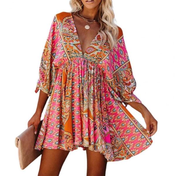 casual dresses vestidos mini dress women pleated hem 3/4 sleeve deep v neck elegant print a-line tunic streetwear robe femme, Black;gray
casual dresses vestidos mini dress women pleated hem 3/4 sleeve deep v neck elegant print a-line tunic streetwear robe femme, Black;gray