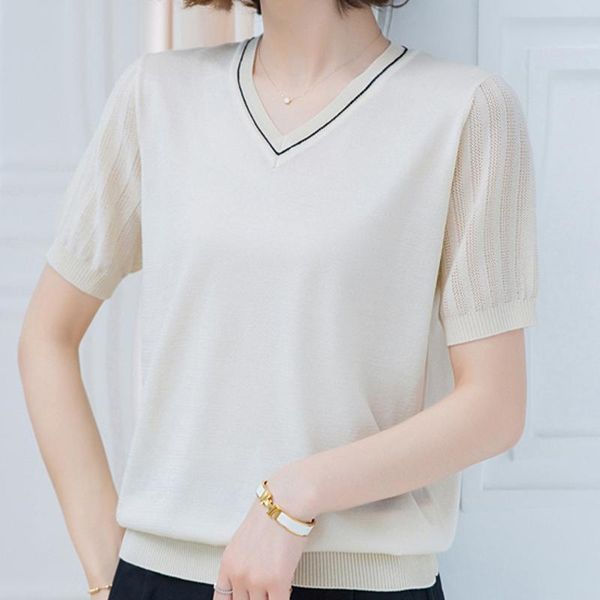 women's blouses & shirts summer short sleeve knit blouse women blusas mujer de moda 2021 v-neck knitted shirt pullover e920, White
women's blouses & shirts summer short sleeve knit blouse women blusas mujer de moda 2021 v-neck knitted shirt pullover e920, White