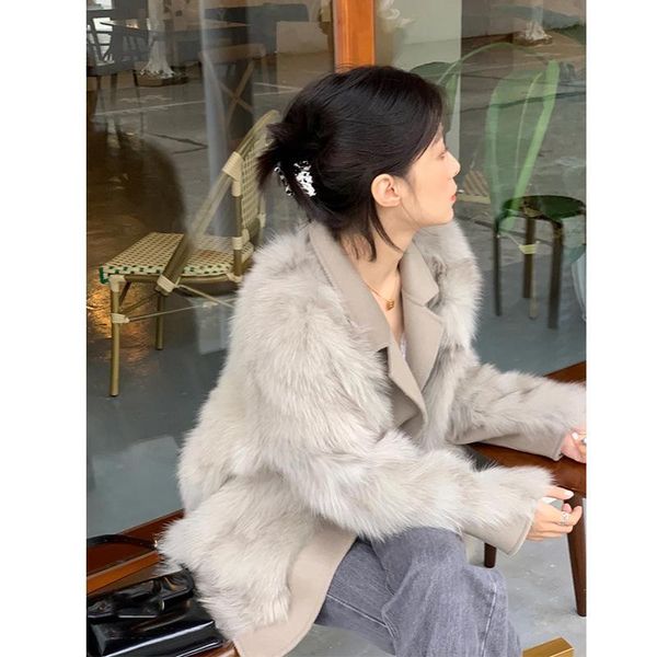 women's fur & faux hepburn tweed coat temperament in autumn and winter 2021 plush warm french gentle wind thickened, Black
women's fur & faux hepburn tweed coat temperament in autumn and winter 2021 plush warm french gentle wind thickened, Black