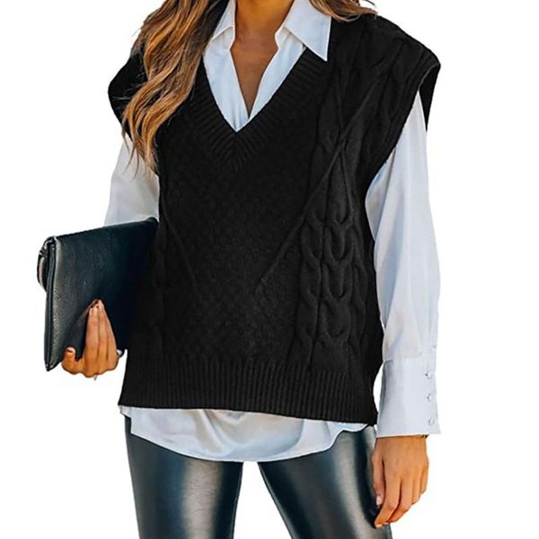 women's sweaters autumn sweater vest knitted v-neck sleeveless casual loose pullover female outerwear preppy style vests, White;black
women's sweaters autumn sweater vest knitted v-neck sleeveless casual loose pullover female outerwear preppy style vests, White;black