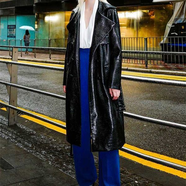 nerazzurri long black shiny print patent leather trench coat for women sleeve belt fall red faux coats 211221
nerazzurri long black shiny print patent leather trench coat for women sleeve belt fall red faux coats 211221