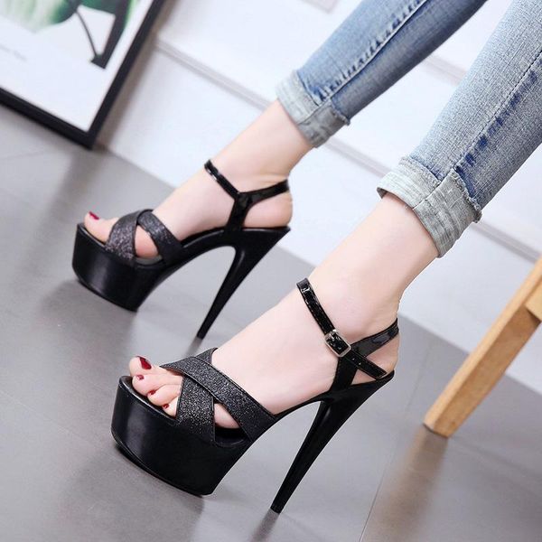 women summer sandals patent leather platform sandals high-heeled shoes europe and america fashion shows thin heels 39, Black
women summer sandals patent leather platform sandals high-heeled shoes europe and america fashion shows thin heels 39, Black