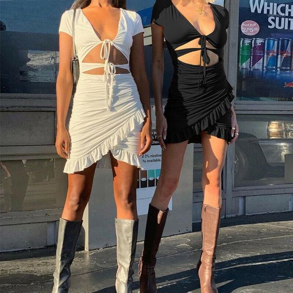 casual dresses women ruffle summer mini dress ladies v neck short sleeve bodycon, Black;gray
casual dresses women ruffle summer mini dress ladies v neck short sleeve bodycon, Black;gray