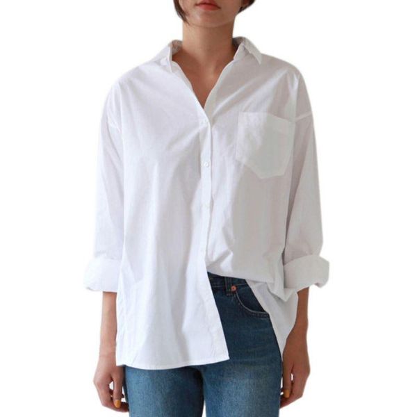 women's blouses & shirts arrival simple lapel single-breasted loose long sleeve solid color versatile white blouse
women's blouses & shirts arrival simple lapel single-breasted loose long sleeve solid color versatile white blouse