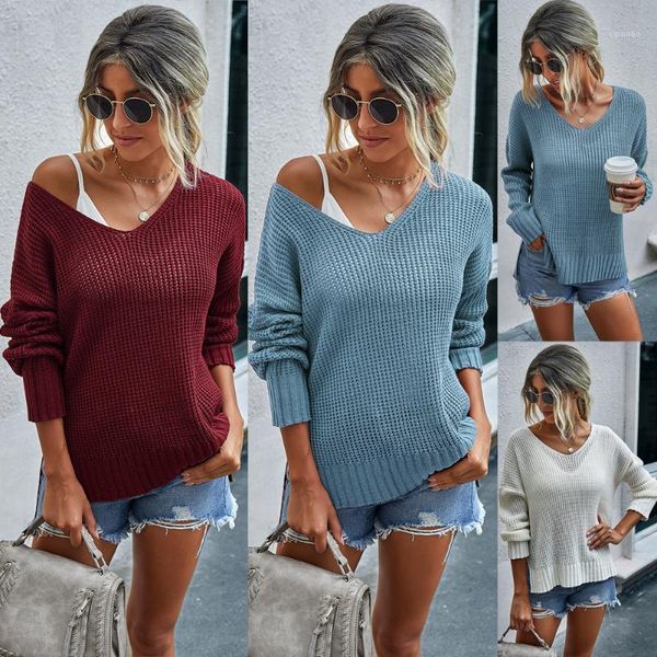 women's sweaters 2021 autumn winter sweater v-neck versatile solid color loose pullover, White;black
women's sweaters 2021 autumn winter sweater v-neck versatile solid color loose pullover, White;black