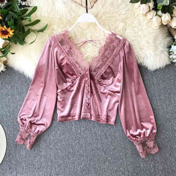 autumn feminine lace v-neck stitched air short crop women long slee velvet korean fashion clothing blouse j836 210527, White
autumn feminine lace v-neck stitched air short crop women long slee velvet korean fashion clothing blouse j836 210527, White